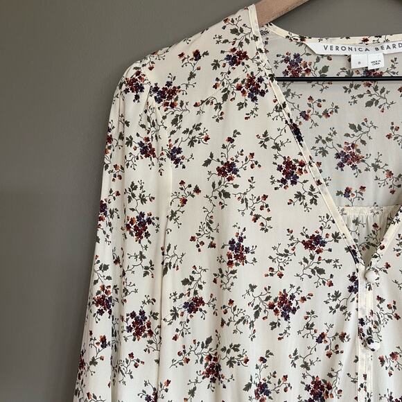 Veronica Beard Riggins Dress Whitestone Size 8 Silk Ivory Cream Floral‎ Blouson - Picture 10 of 16